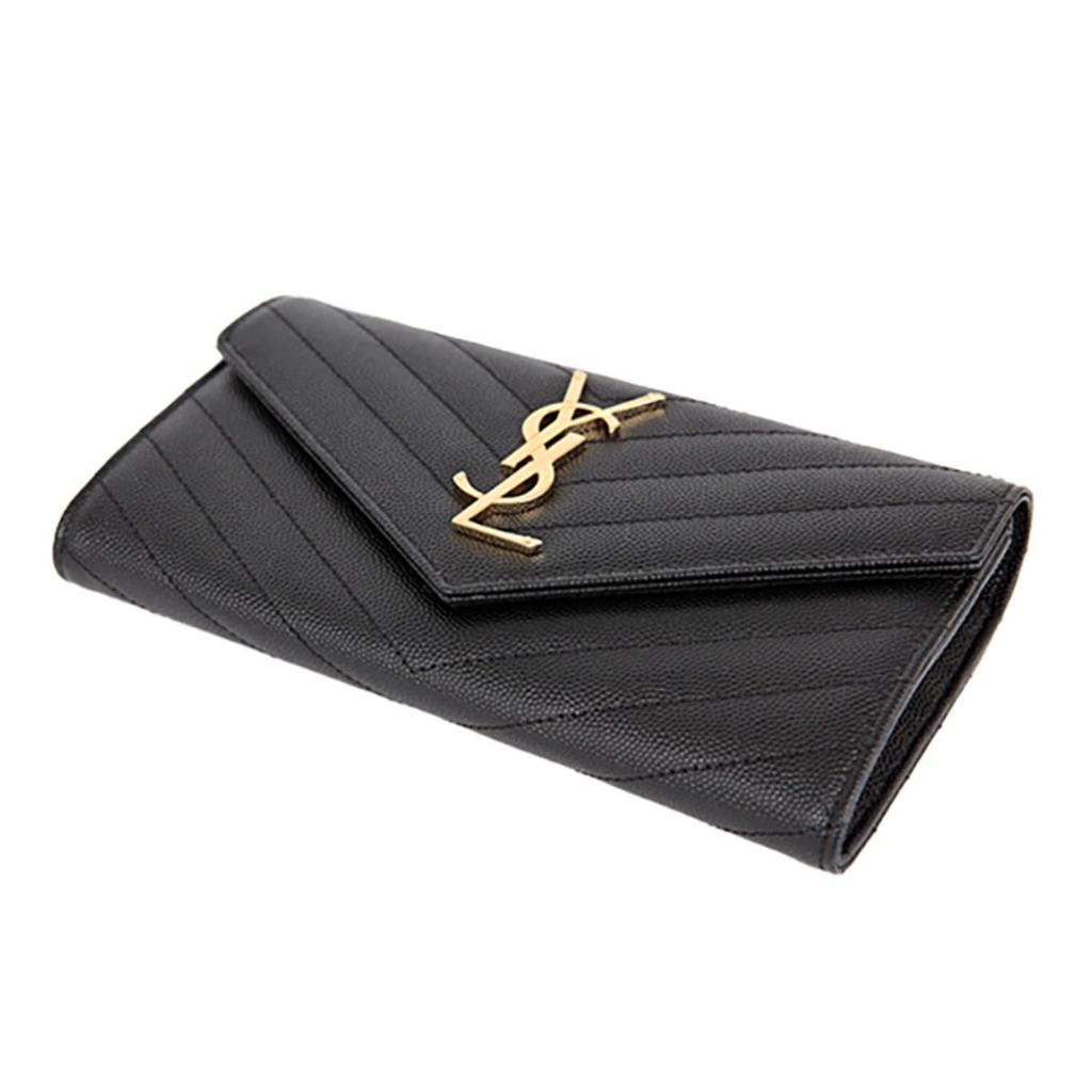 Saint Laurent Женский длинный кошелек с золотой фурнитурой и стежкой матрас 372264 BOW01 1000