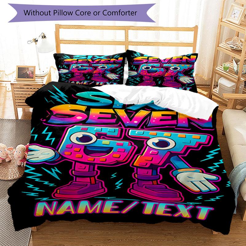 3PC Custom Name "Six Seven Retro Robot" Bedding Set Printed  Bedding Set Duvet Cover Closure Includes 1 Duvet Cover & 109 Pillowcases for Bedroom