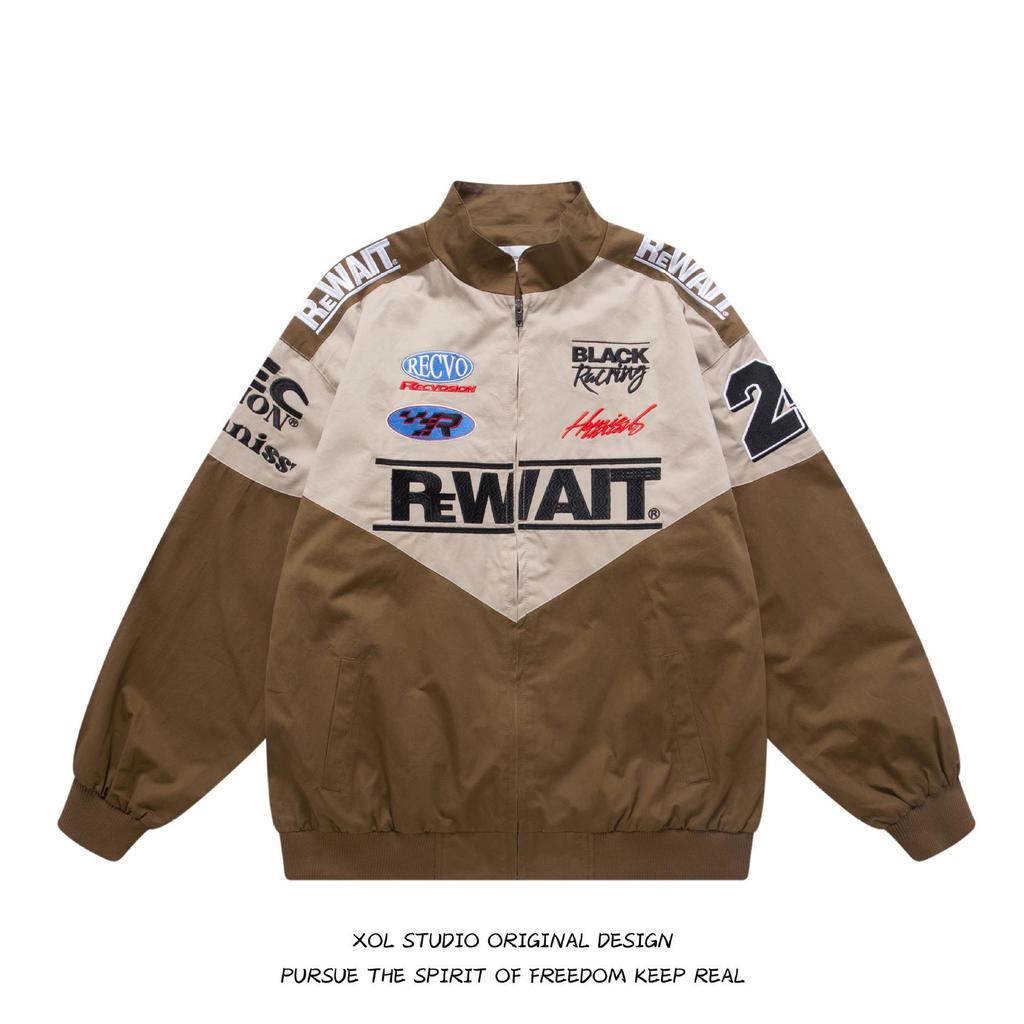 Unisex Hong Kong Style Baseball Jacket - Embroidered Patchwork for Men & Women