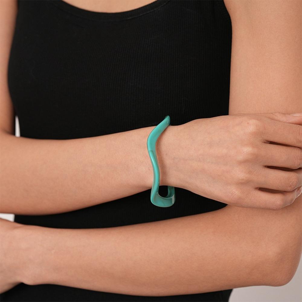 Hip Hop Irregular Wide Bracelet Geometric Retro Hand Ring Temperament Acrylic Bangle Women