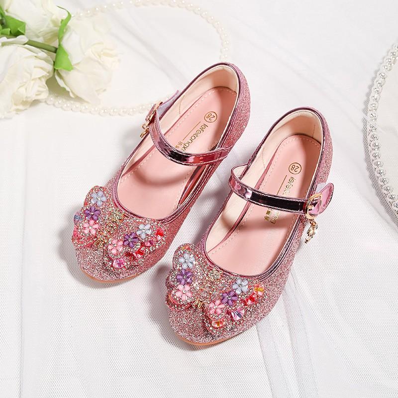 Girls Princess High Heels Flower Girl Party Shoes Kids Bow Crystal Dress