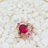 Inspiration Color Crystal Rhombus Ruby Rings for Women with Plating Rose Golden Fashionable Luxury Engagement Ring Zircon
