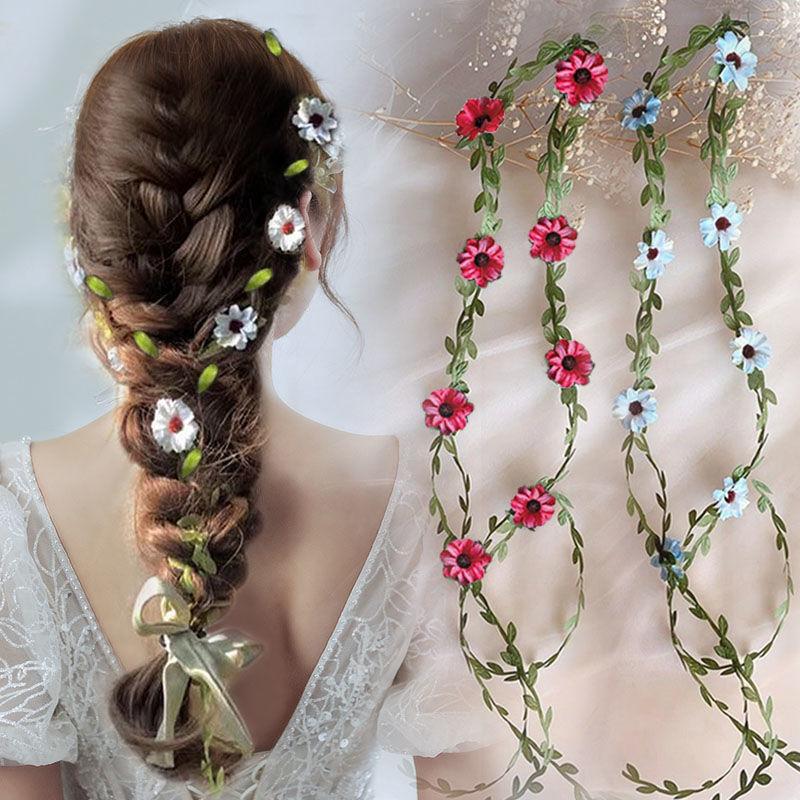 Новая супер фея с имитацией цветка, заплетенная в косу повязка для волос, милая и реалистичная, украшение для волос из хвоща, гирлянда на голову, женская