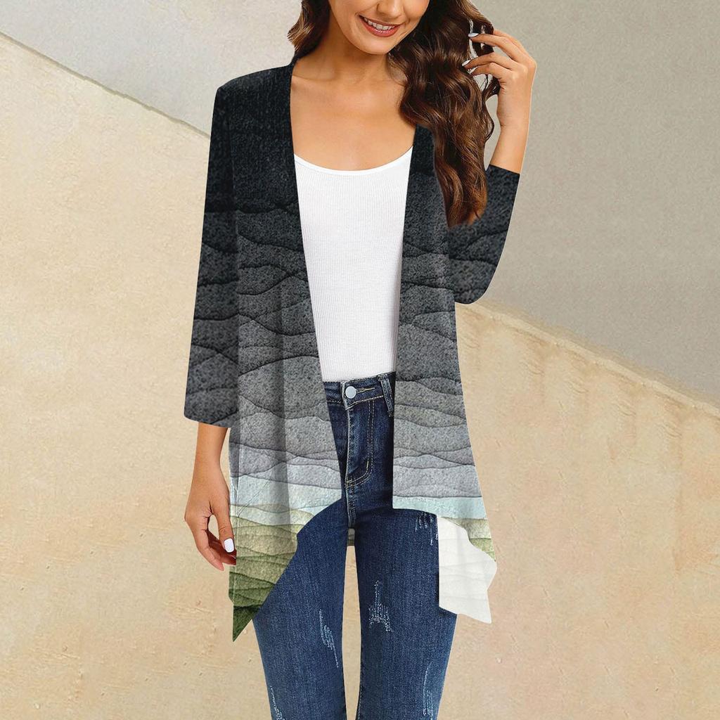 Женский кардиган неправильной формы с принтом, рукавами три четверти и карманной курткой