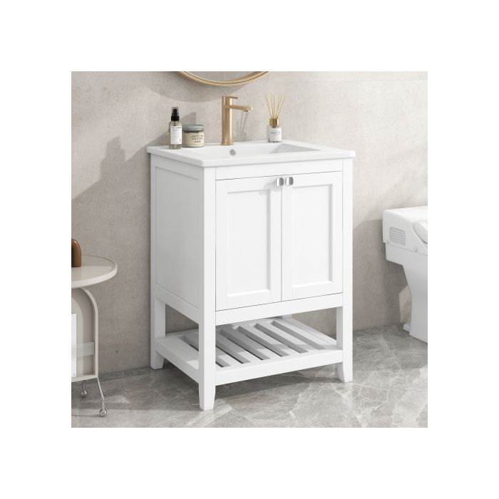 Meuble de salle de bain - MUVOE - 60cm - Lavabo en céramique - Blanc - Design contemporain