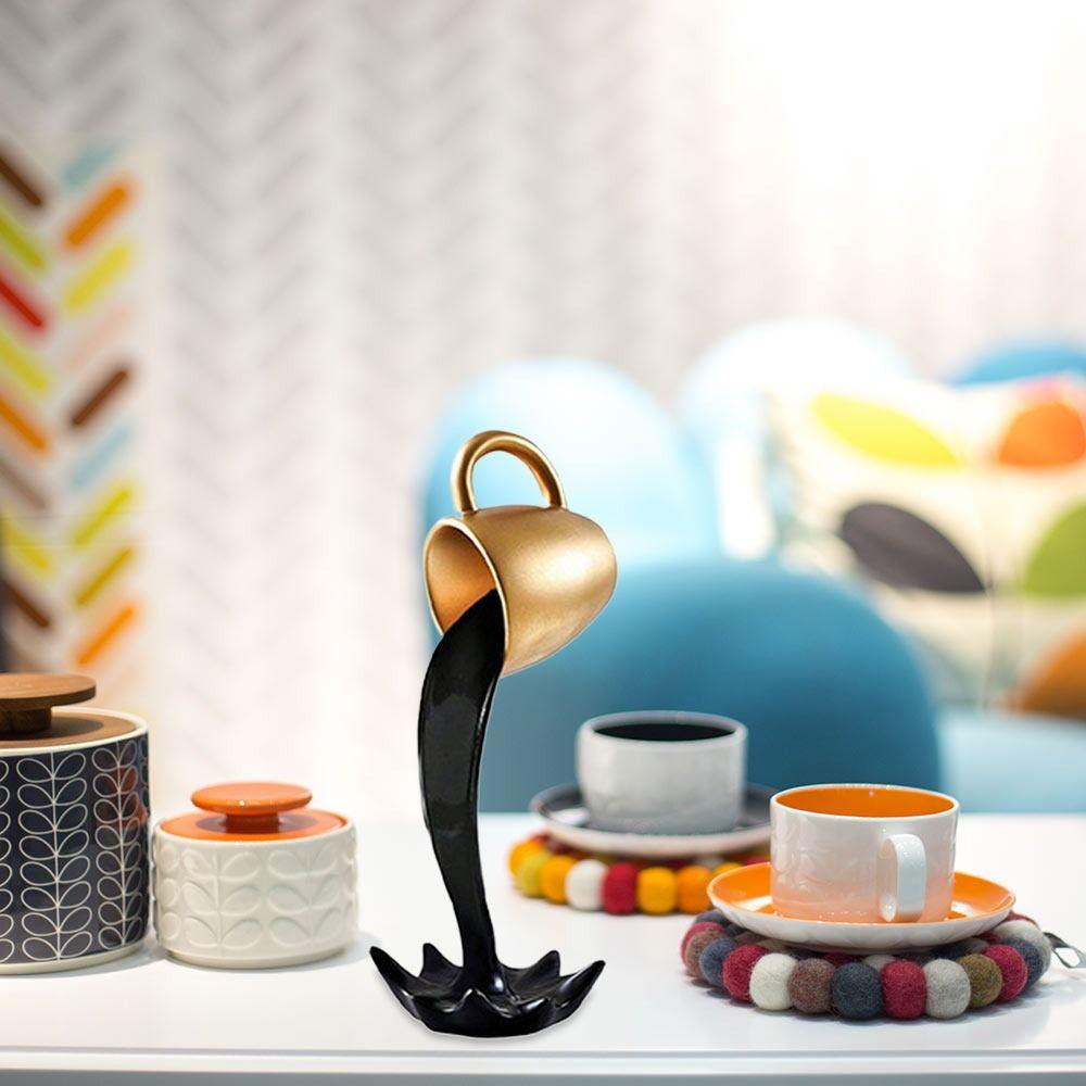 Resin Floating Coffee Cup Gold Color Floating Spilling Coffee Cup Kitchen Decor