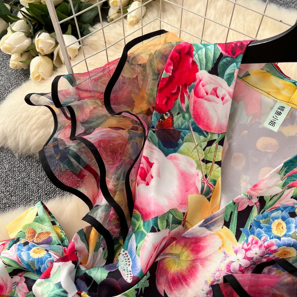 Франция Элегантный Винтаж Дворцовый Вечернее Платье Женщин Сетчатый Принт Пояса Оборками Длинное Вечернее Платье Женщин Повседневная Праздничная Одежда Новинка