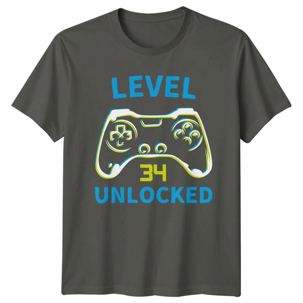 Level 34 Unlocked TShirt 34th Birthday Video Gamer Gift For Him