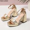 Fashion Luxury Women's Sandals 2025 Summer Shoes Ankle Straps Gold Silver High Heels Close Toe Party Shoes Female Designer Big Size 45