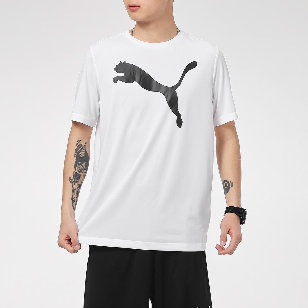 Puma Мужская спортивная футболка с коротким рукавом и круглым вырезом, с большим принтом логотипа, топ, белый, 588860-02