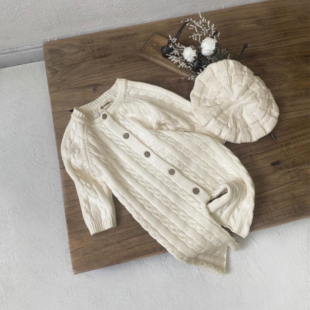 Unisex Baby Winter Cotton Knitted Sweater Jumpsuit: Long, Twisted Wool Design
