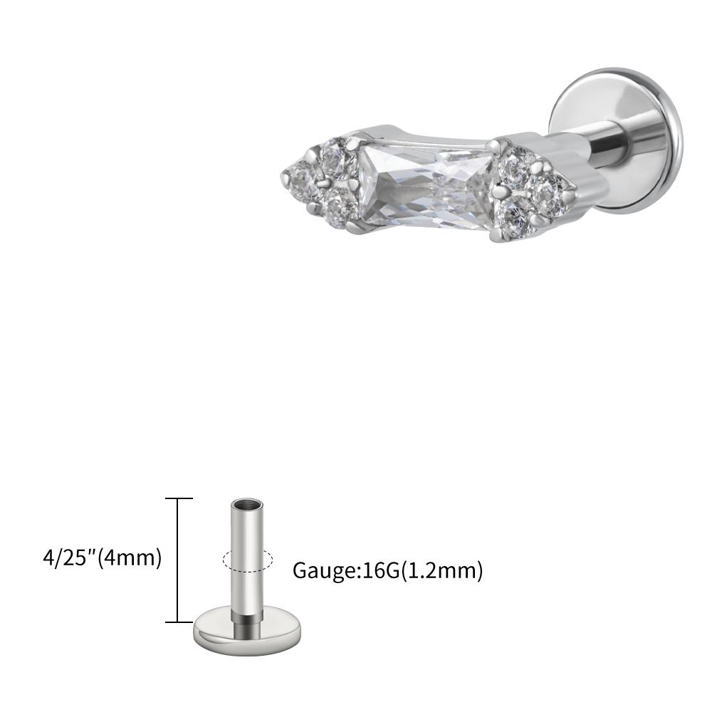 Right Grand ASTM F136 Titanium 16G Baguette CZ Stud Earring Cluster CZ Cartilage Tragus Helix Labret Nose Stud Piercing Jewelry