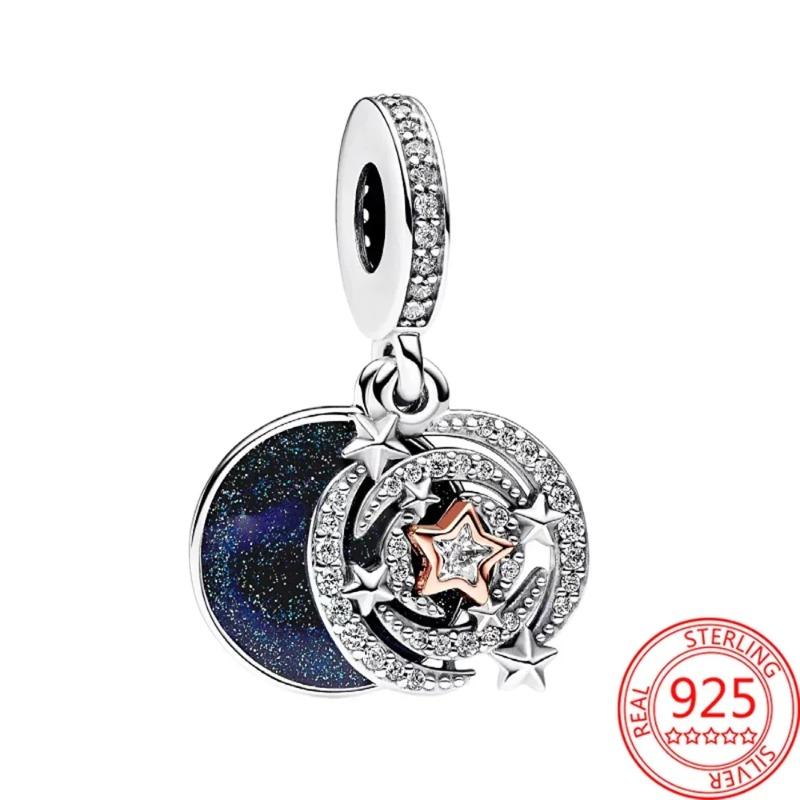 925 Silver Heart Charm Beads Full Diamond Round Rose Pendant for DIY Necklace Bracelet Jewelry Gift