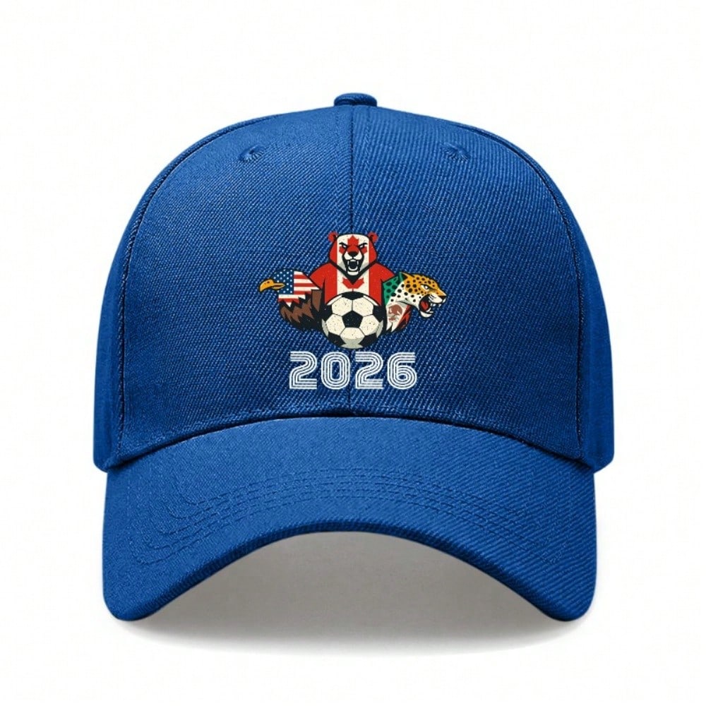 [Patriotic Baseball Cap] 2026 Soccer Championship Print Polyester Adjustable Breathable Lightweight Unisex Casual Outdoor Sports Baseball Hat -
