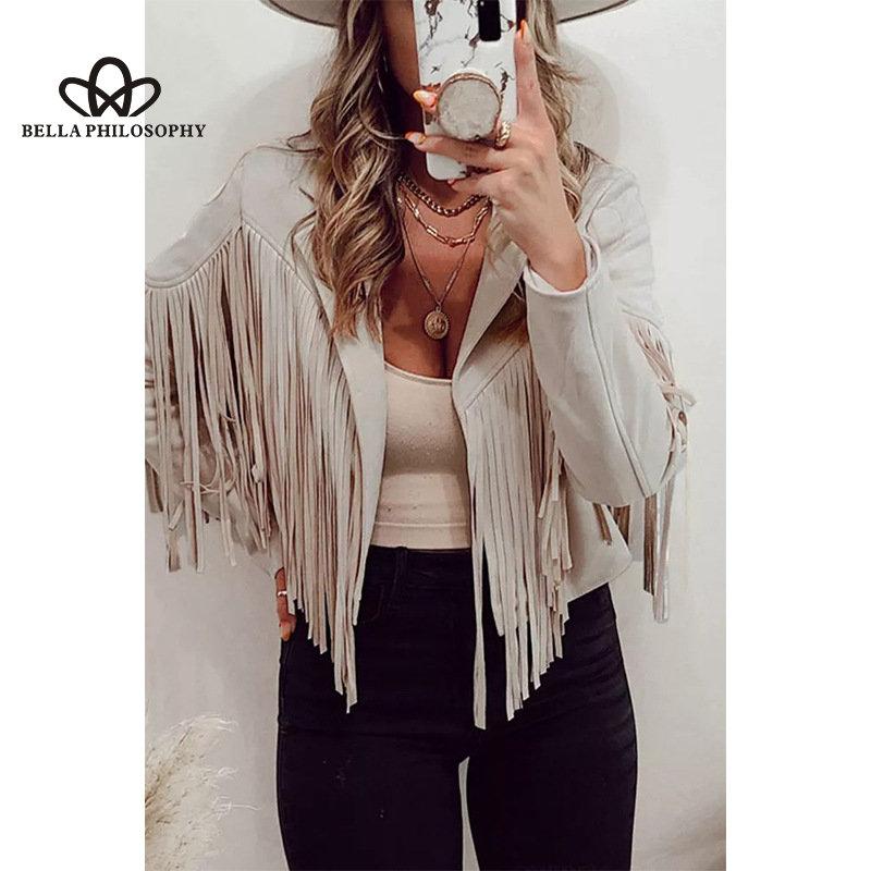 Женская кожаная бархатная короткая куртка с лацканами и кисточками, женская осенне-зимняя новая стильная модная повседневная куртка