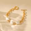 Round Pearl Beaded Chain Bracelet Copper Plated 18k Gold Fashion Jewelry For Women