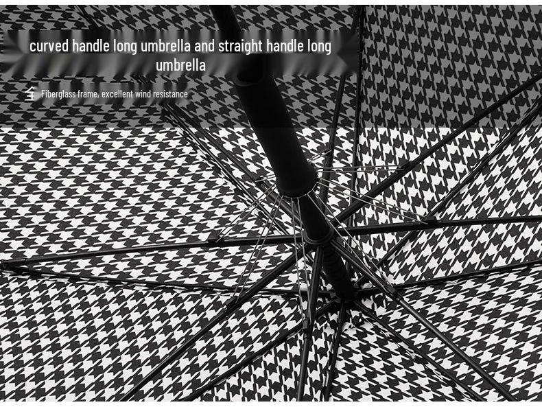 PARACHASE Легкий ветрозащитный зонт в гусиную лапку - Длинная ручка, корейский стиль, защита от солнца и дождя, складной дизайн.