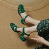 Summer Women Shoes Round Toe Women Sandals Casual Suede Shoes For Women Roman Heels Green Genuine Leather Mid Heels