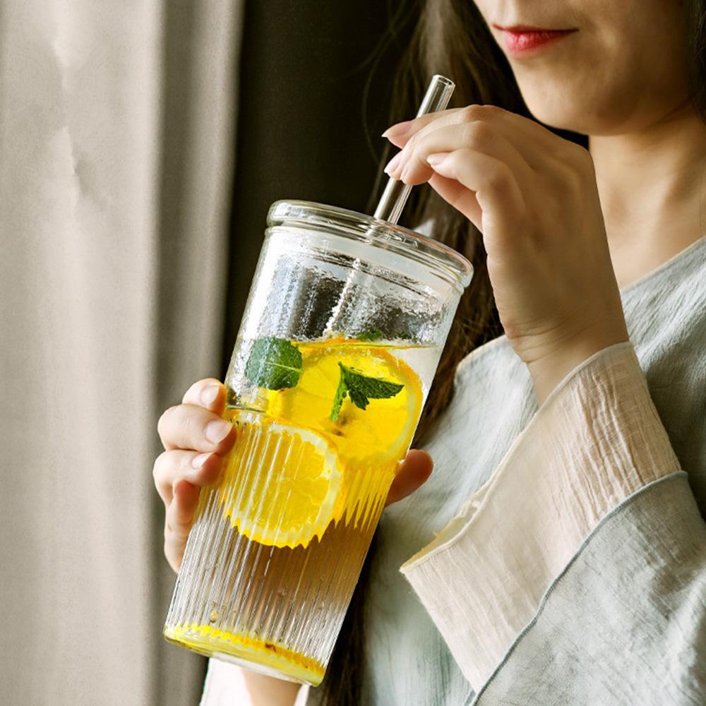 600 мл полосатый стеклянный стакан с крышкой и трубочкой прозрачный лед американская кофейная чашка летняя ледяная питьевая чашка чашка для чая с пузырьками стакан для сока
