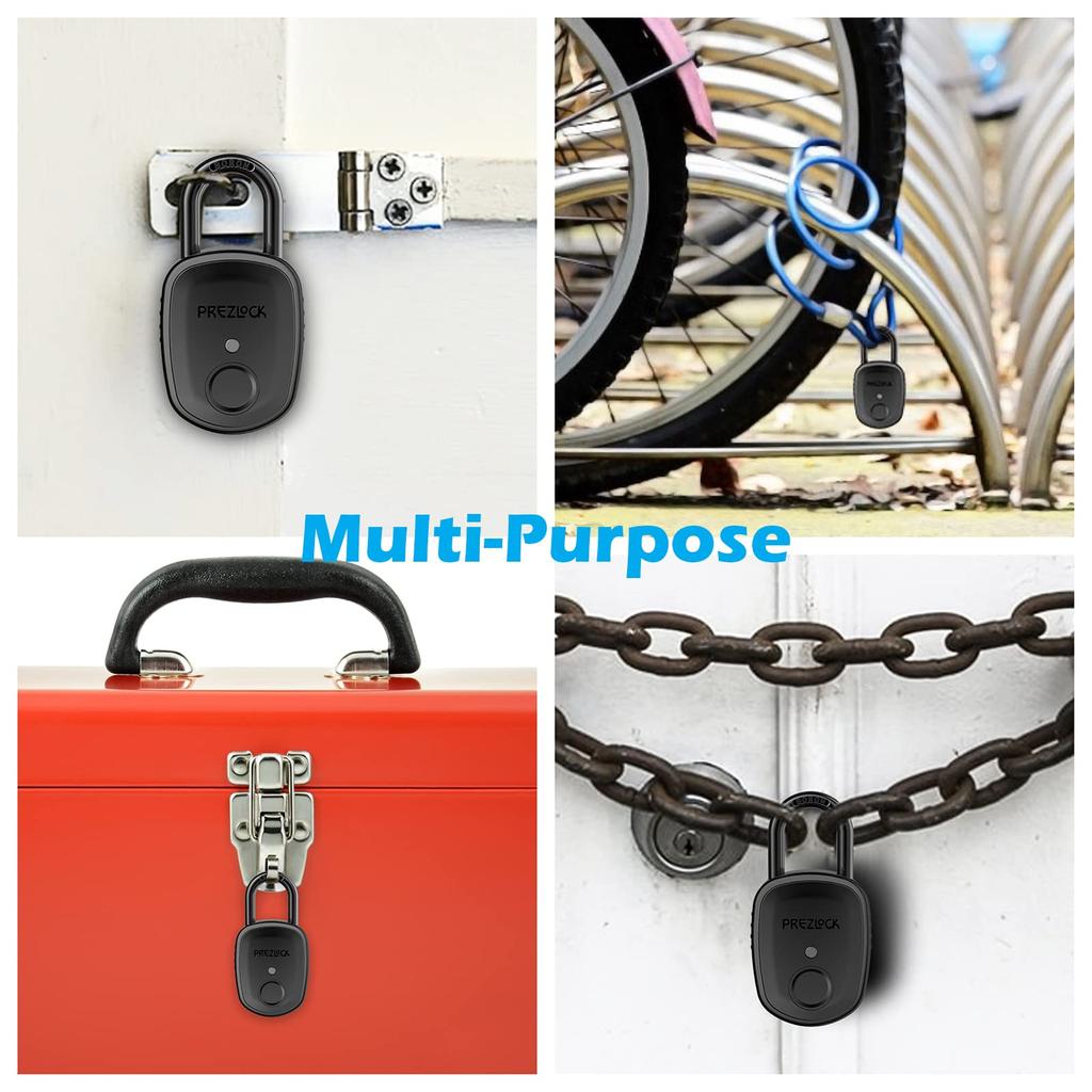 Prezlock Smart Fingerprint USB Backup Key Keyless Biometric Waterproof Standard For Outdoor Graphite Padlock, Lock, Authentication, Rechargeable,