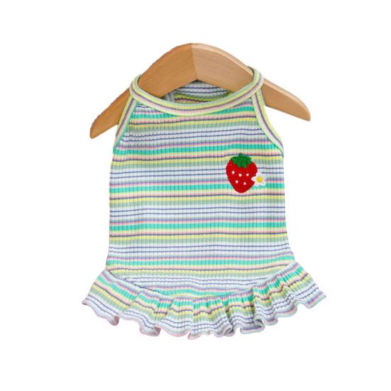 Летнее платье для собак, футболка без рукавов в полоску с клубничным принтом, юбка-пачка для домашних животных, наряд принцессы для маленьких и средних кошек и собак