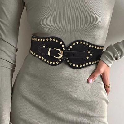 Adjustable Suede Rivet Belt Spicy Girl Wide Waistband Fashion Pu Leather Corset Girl