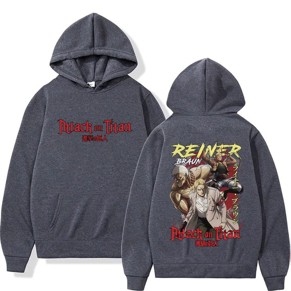 Anime Attack On Titan Reiner Braun Graphic Print Hoodie Men Women Cartoon Manga Retro Sweatshirt Male Unisex Oversized Pullover Hoodies