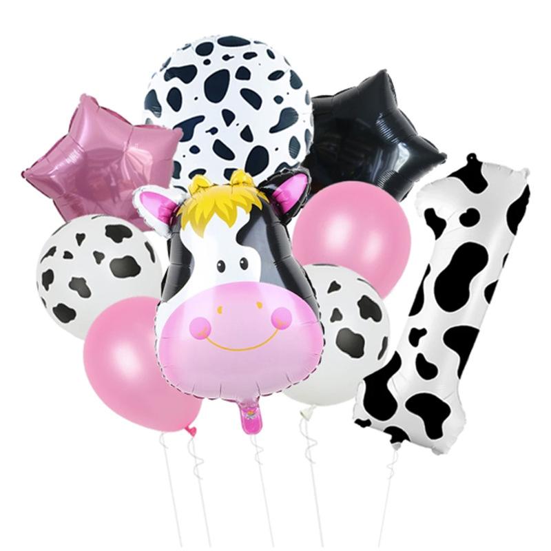 Temu Cow 40-Inch Digital Aluminum Film Balloon Set Black And White Farm Theme Birthday Decoration Balloon