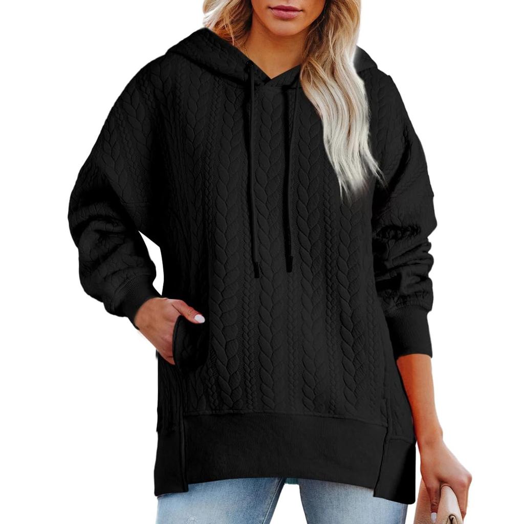 Женские толстовки большого размера с капюшоном, осень-зима, повседневные стеганые, с длинным рукавом, на шнурке, с капюшоном и карманами