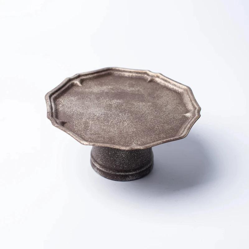 Винтажный металлический поднос для десерта во французском стиле, состаренная тарелка для фруктов на высоких ножках, домашнее хранилище, реквизит для фотосъемки, антикварный реквизит для фотосъемки