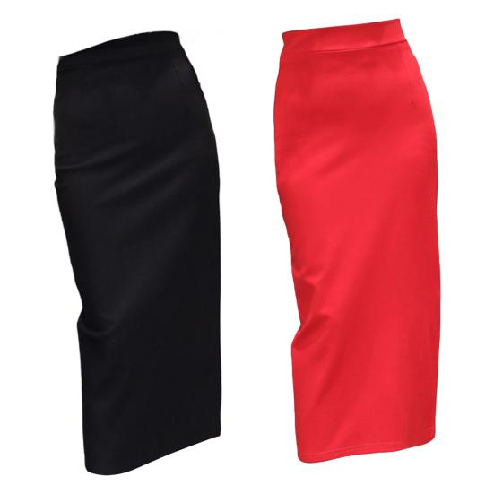Women Long Skirt High Waist Solid Color Back Slit Design Hip Wrapped Midi Skirt Office Lady