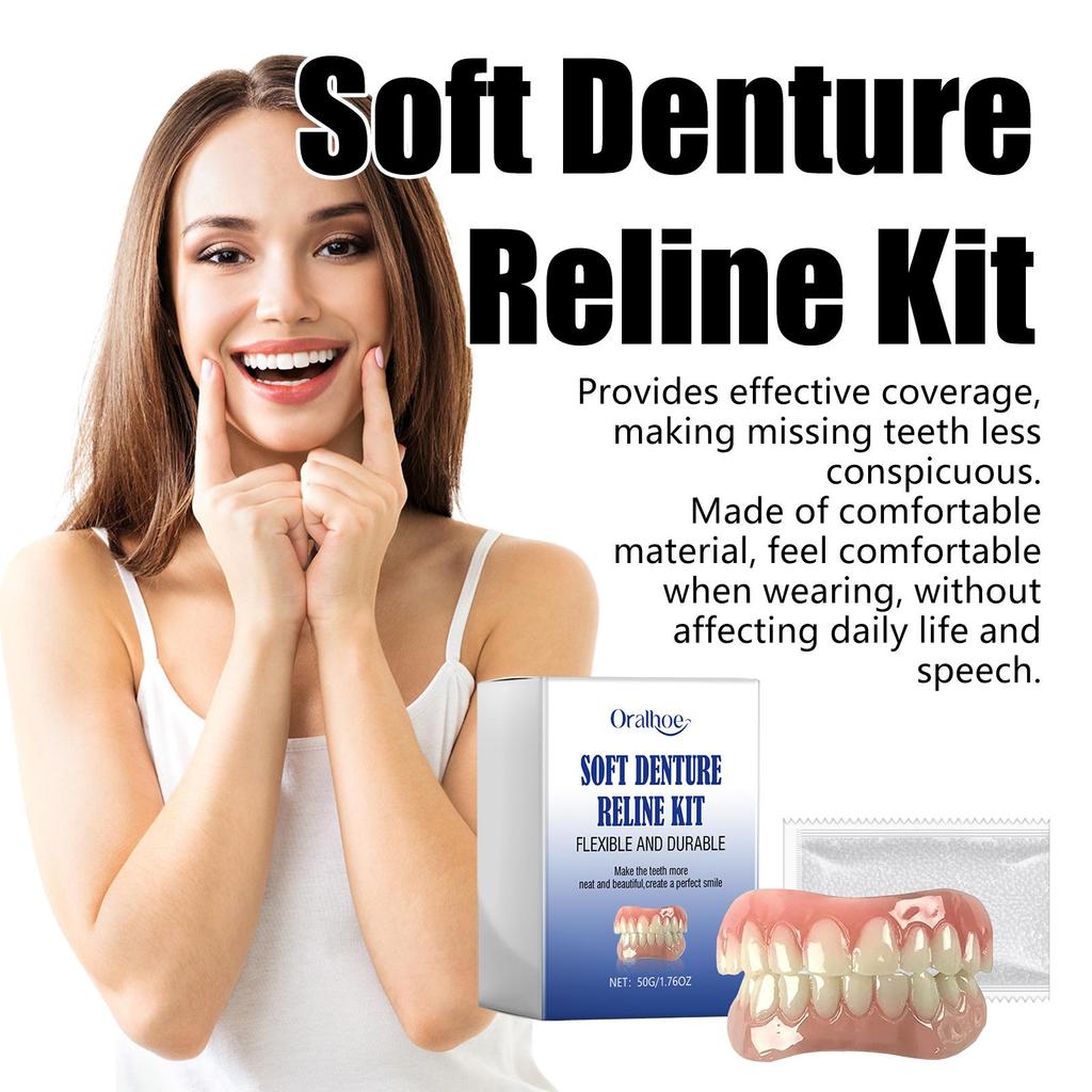 Soft Denture Reline Kit Simulation Braces Hide Missing Crooked Stained Broken Teeth for Men and Women Easy Use Dental Care 50g