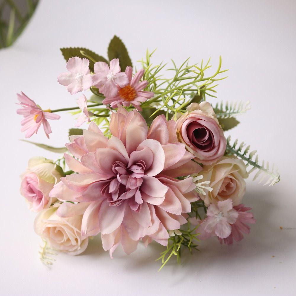 Шелковый материал Дизайн шелковых георгин и гортензий Искусственные шелковые цветы Декор для вечеринки, свадьбы, дома