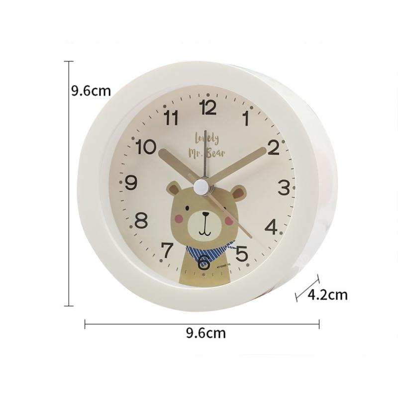 Детский круглый будильник с милыми мультяшными животными, портативный прикроватный ультра-тихий мягкий теплый свет
