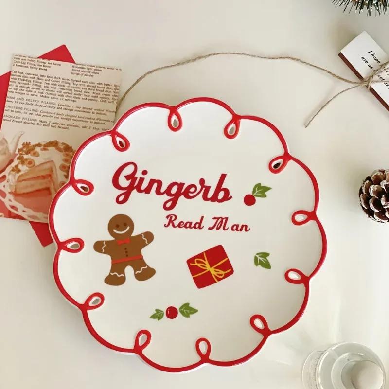 Рождественская керамическая посуда, кофейная кружка Санта-Клауса, креативная винтажная посуда, десертное блюдо, обеденная тарелка, тарелки с пряничным человечком