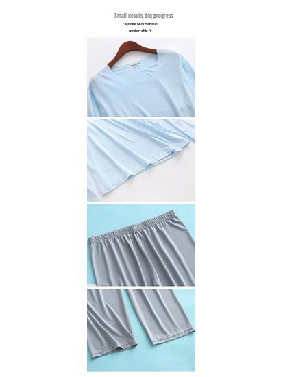 Liquid Ice Silk Ultra-Thin Men's Pajama Set - Spring/Summer Long Sleeve Top & 9/9 Length Pants, High Elastic Home Wear