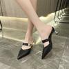 French Bag Head 33 Small Size Cool Slippers Women's 2024 New Summer Fashion Outer Wear Versatile Thick High Heel Pointed Head Half Drag