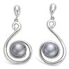 [L4652] - Silver 'Perla' Silver Gray Earrings (rhodium-plated) - 30x15 Mm