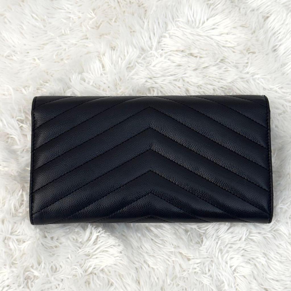 Б/у SAINT LAURENT Saint Laurent Большой клатч-кошелек Cassandra Черный Черный Стежка V