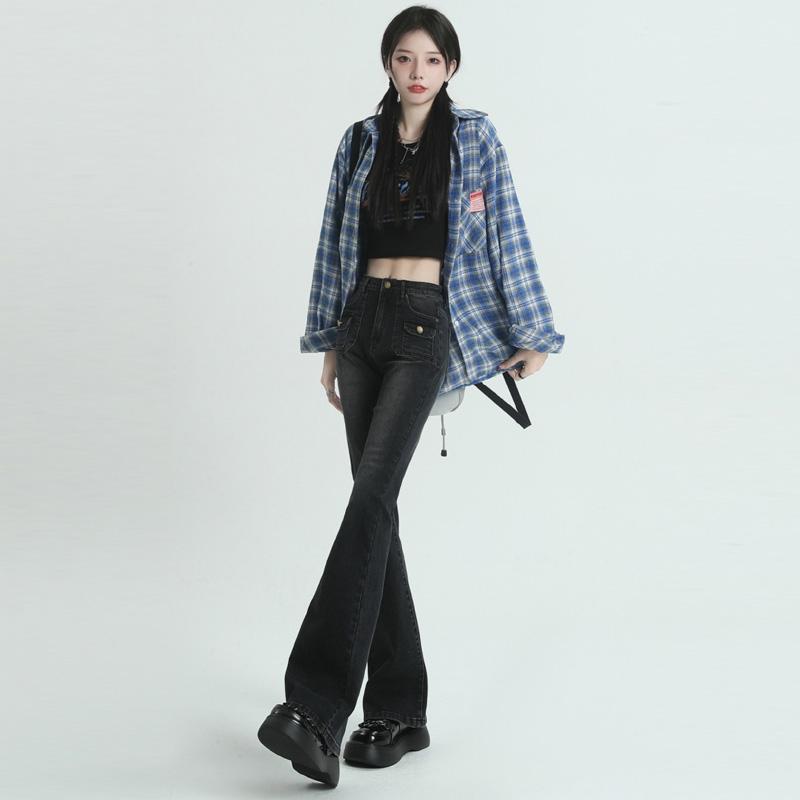Ретро джинсы-карго для женщин, облегающие расклешенные брюки, эластичные джинсовые брюки с высокой талией, модная уличная одежда, женская одежда Y2k