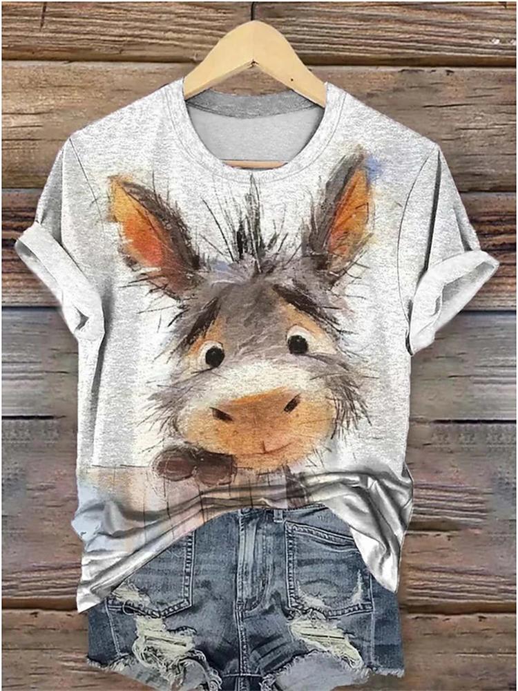 2026 Women's Fashionable Casual Round-Neck Short-Sleeve T-Shirt Bird-Print T-Shirt Trendy Streetwear Short-Sleeve Top
