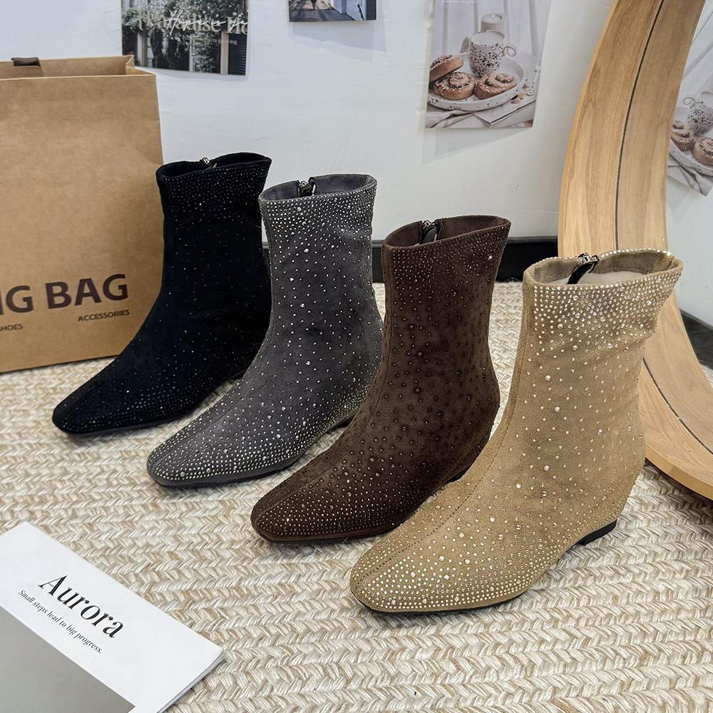 French retro thick heel short boots women's autumn and winter thin versatile temperament thin boots British style women's boots