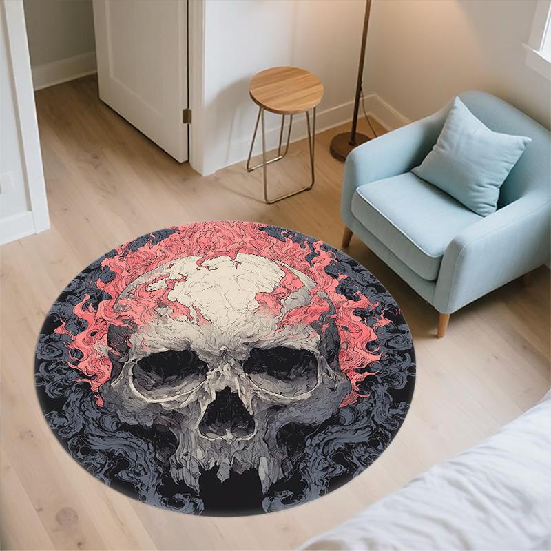 Flame Skull,Round Area Rug,Carpet Rug for Living Room Bedroom Sofa Playroom Decor,Non-slip Floor Mat