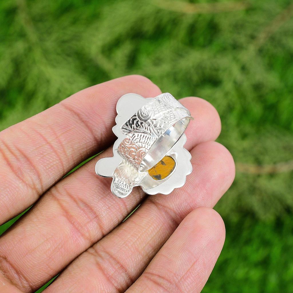 Wedding Gift For Her 925 Silver Natural TigerS Eye Statement Adjustable Ring