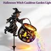 Halloween Witch Cauldron Garden Stake Light with LED Projector Outdoor Yard Decoration Spooky Lawn Pathway Lighting IP65 Waterproof for Halloween