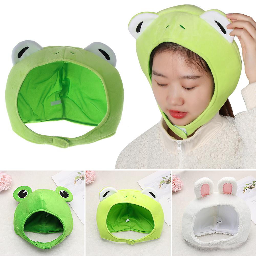 Caps Warmer Bonnet Green Headgear Winter Autumn Hats Rabbit Bunny Ears Plush Hat Big Frog Eyes Hat
