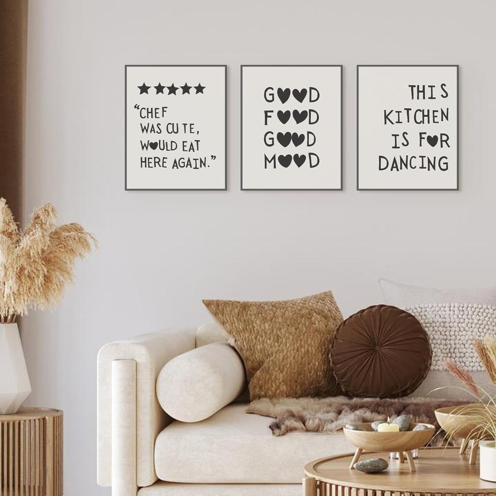 Funny Kitchen Decor Set of 3 - Five Star Rating Poster, Black Kitchen Quotes Decor Chef Was Cute Print, Chef Signs Decoration Trendy Cooking Art,