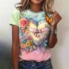 Футболка с цветочным узором Love Heart для женщин, бабочка, крест, 3D-принт, короткие рукава, летняя футболка для отдыха, топы с круглым вырезом, футболки