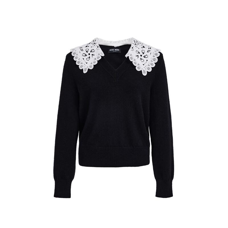 VEROMODA Women's V-Neck Detachable Lace Collar Sweater