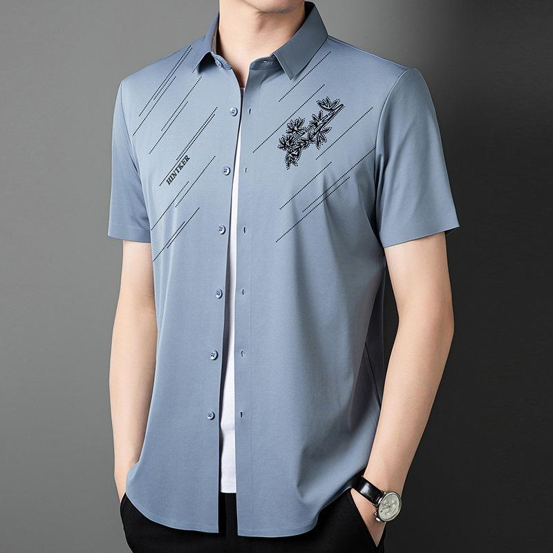 Летняя рубашка с коротким рукавом, бесшовная мужская футболка, быстросохнущая рубашка, поло с коротким рукавом, деловая мужская одежда